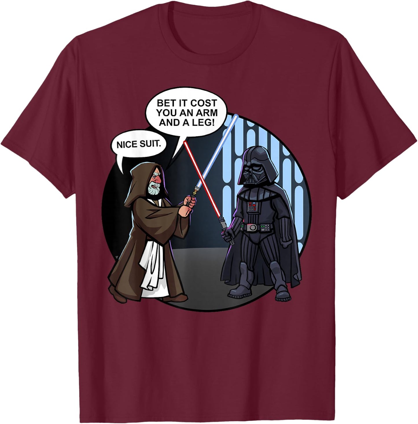 Star Wars Vader And Obi-Wan Nice Suit Text T-Shirt - T-Shirt | Maroon