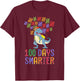100 Days Smarter 100th Day of School Outfit T-Rex Dinosaur T-Shirt - T-Shirt | Maroon