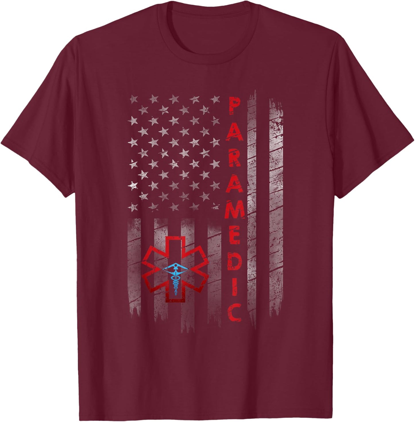 Paramedic American Flag USA Shirt EMS EMT Paramedic Gift T-Shirt - T-Shirt | Maroon