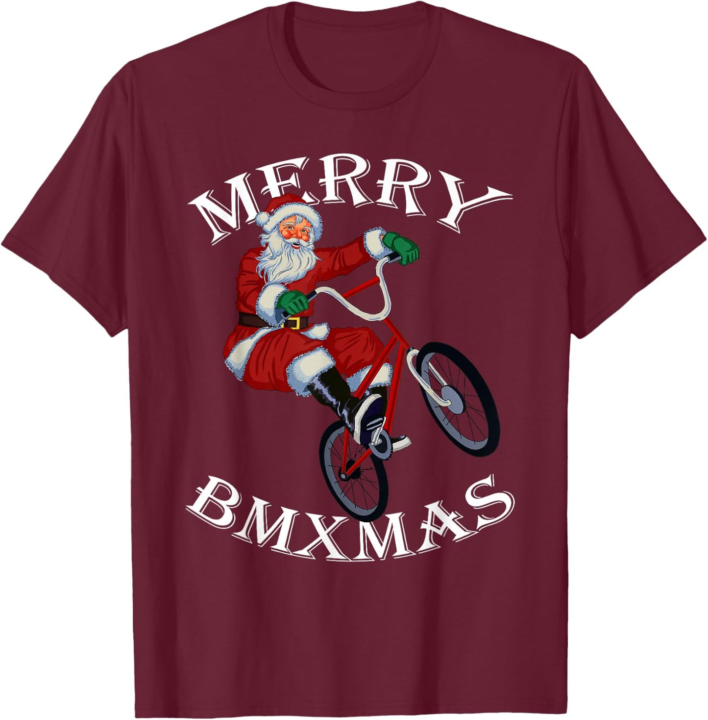 Merry BMXmas Christmas BMX Santa Gifts Funny T-Shirt - T-Shirt | Maroon