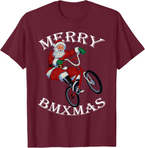 Merry BMXmas Christmas BMX Santa Gifts Funny T-Shirt - T-Shirt | Maroon