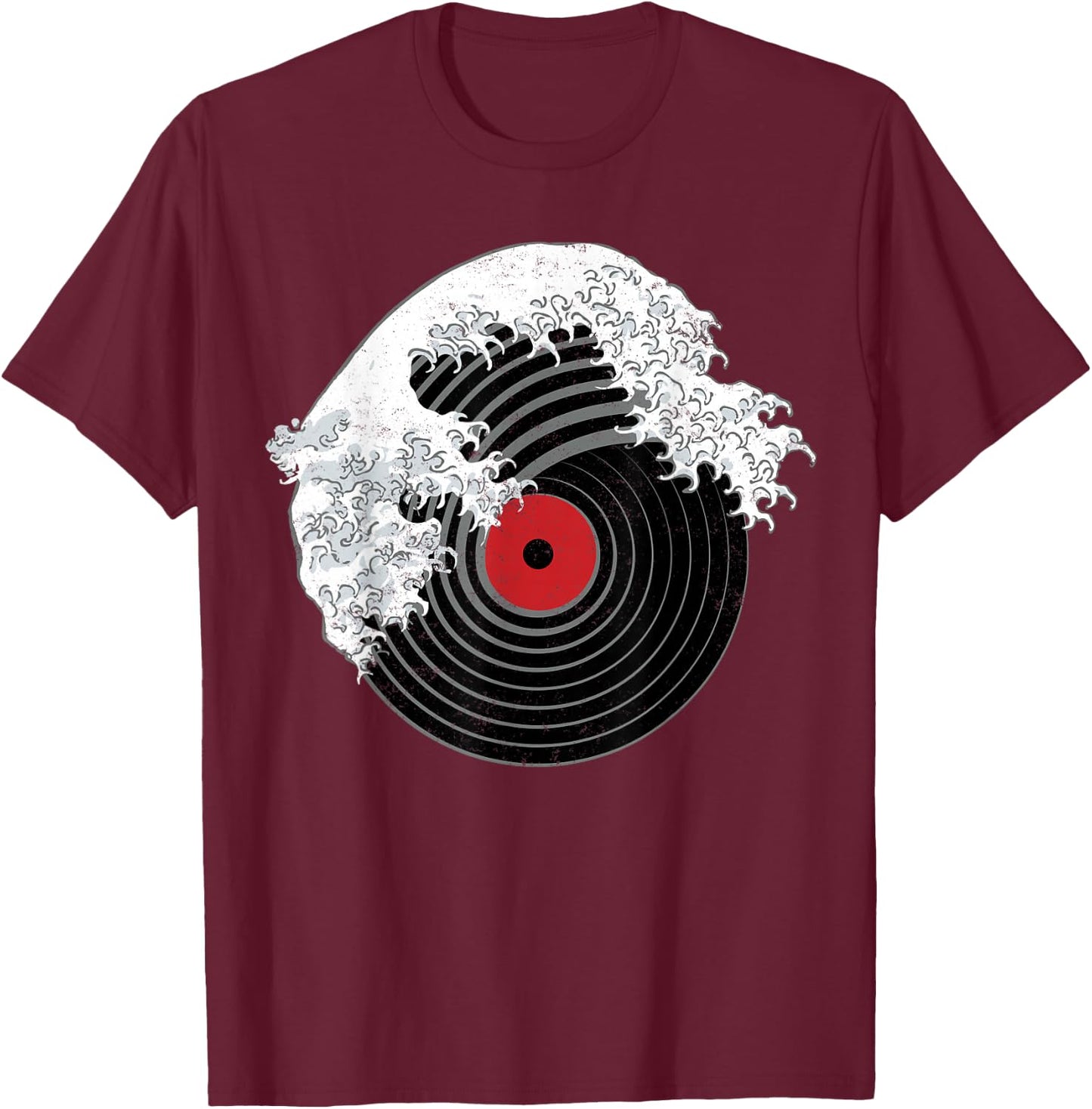 Great Wave of Music DJ Vinyl Record Turntable Kanagawa T-Shirt - T-Shirt | Maroon