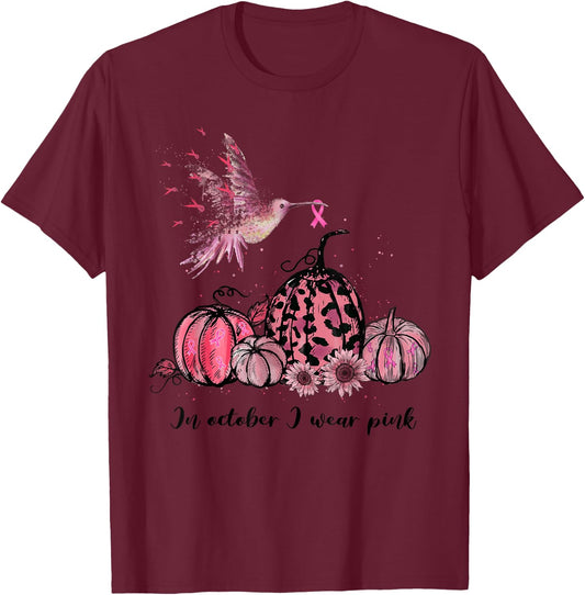 In October We Wear Pink Hummingbird Breast Cancer Awareness T-Shirt - T-Shirt | Maroon