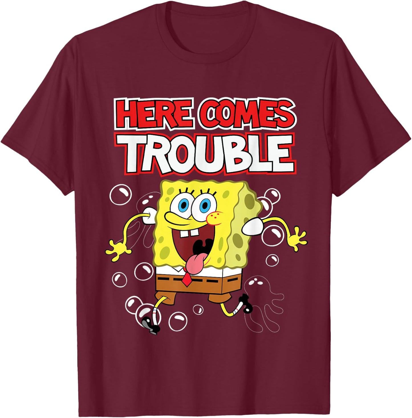 SpongeBob SquarePants Here Comes Trouble T-Shirt - T-Shirt | Maroon