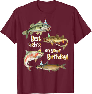 Funny Fishing Apparel Best Fishes Happy Birthday Bass Lovers T-Shirt - T-Shirt | Maroon
