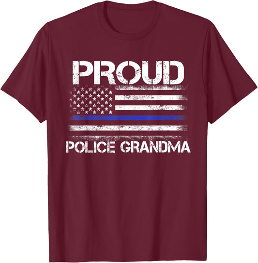 Proud Police Grandma T Shirt Thin Blue Line Officer Gift T-Shirt - T-Shirt | Maroon