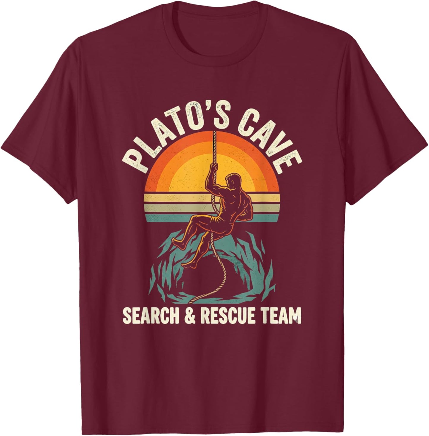 Philosophy Vintage Plato's Cave Search and Rescue T-Shirt - T-Shirt | Maroon