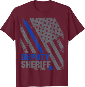 Deputy Sheriff Police Thin Blue Line Cop T-Shirt - T-Shirt | Maroon