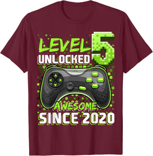 5th Birthday Boy Level 5 Gamer 5 Year Video Game Party T-Shirt - T-Shirt | Maroon