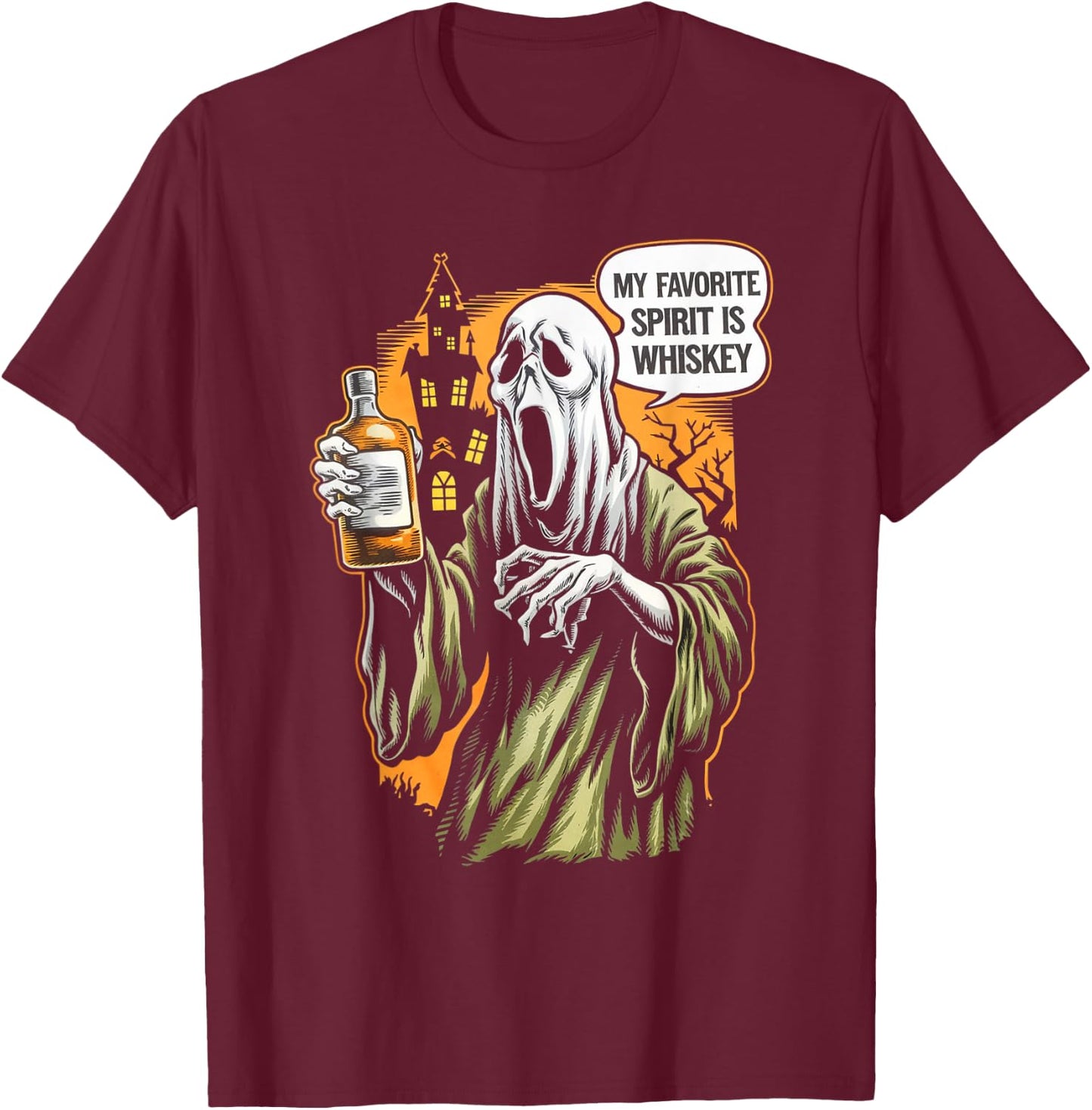 My Favorite Spirit Is Whiskey Ghost Halloween Whiskey T-Shirt - T-Shirt | Maroon