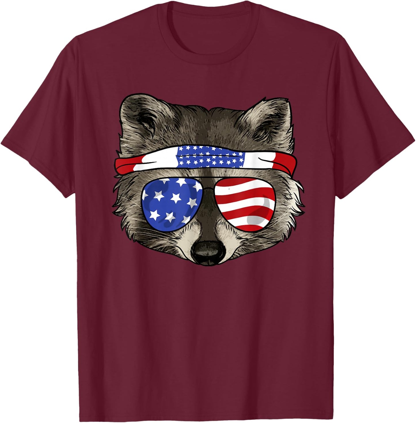 USA Patriotic Raccoon Shirt - July 4th - Trash Panda T-Shirt - T-Shirt | Maroon