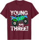 Kids Young Wild and Three! 3rd Birthday Monster Truck Shirt Boys T-Shirt - T-Shirt | Maroon