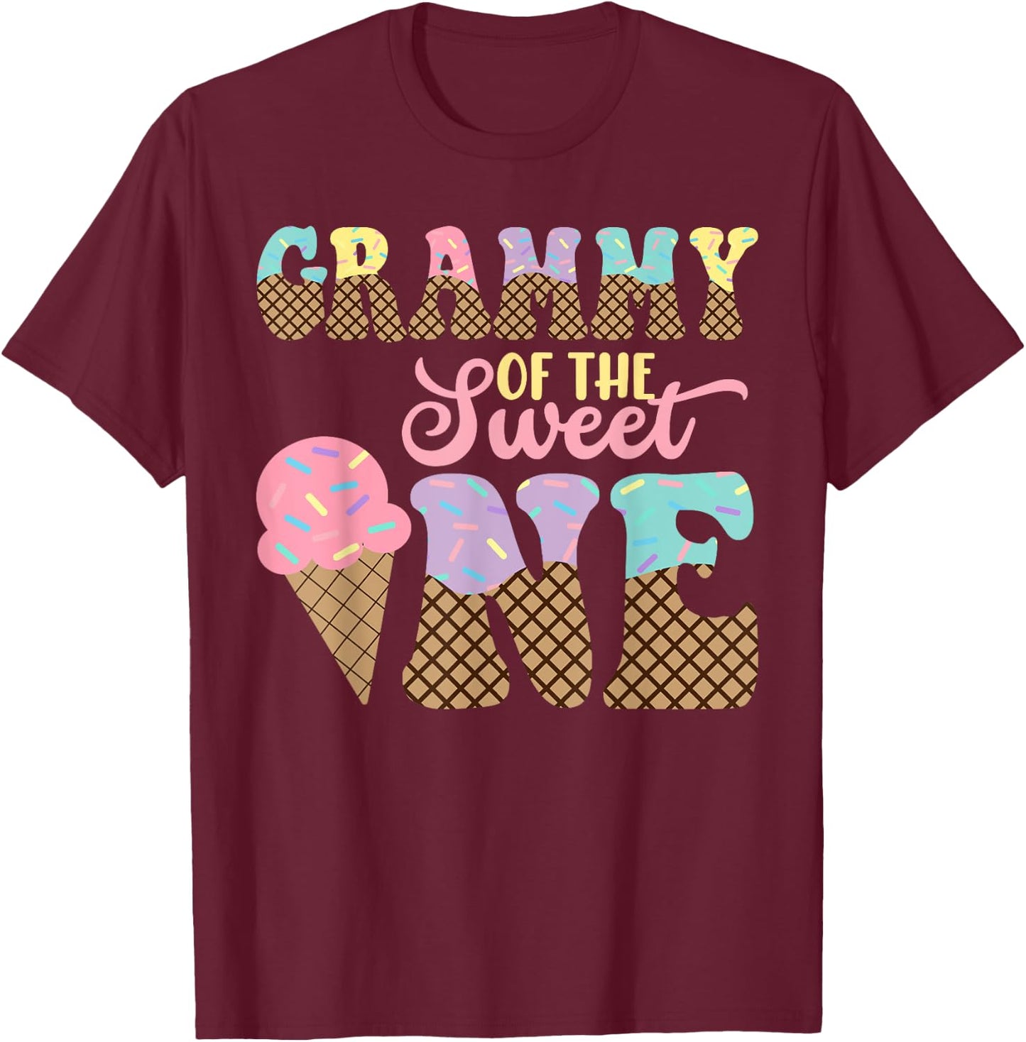 Grammy Of The Sweet One Ice Cream 1st First Birthday Family T-Shirt - T-Shirt | Maroon