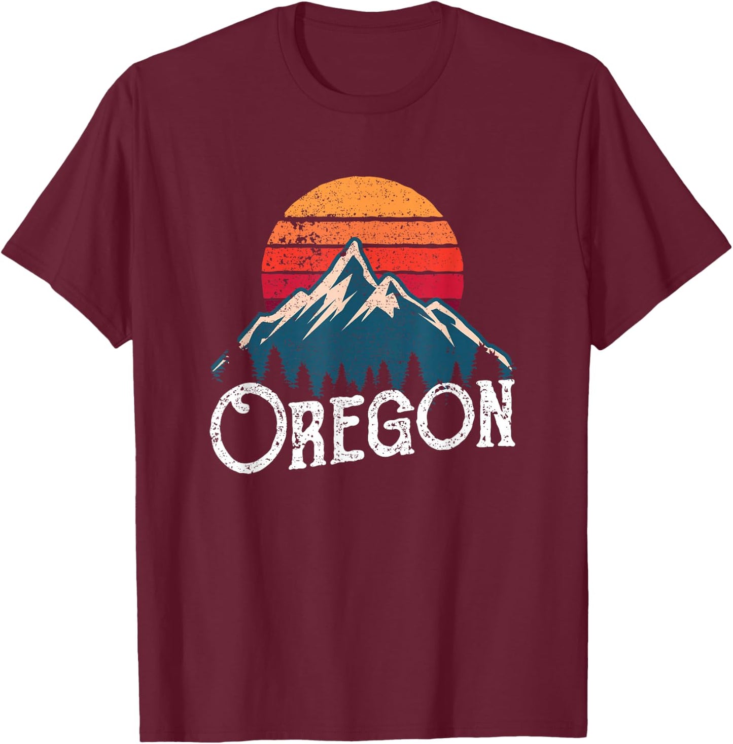 Retro Oregon OR Mountains Outdoor Wildness T-Shirt - T-Shirt | Maroon