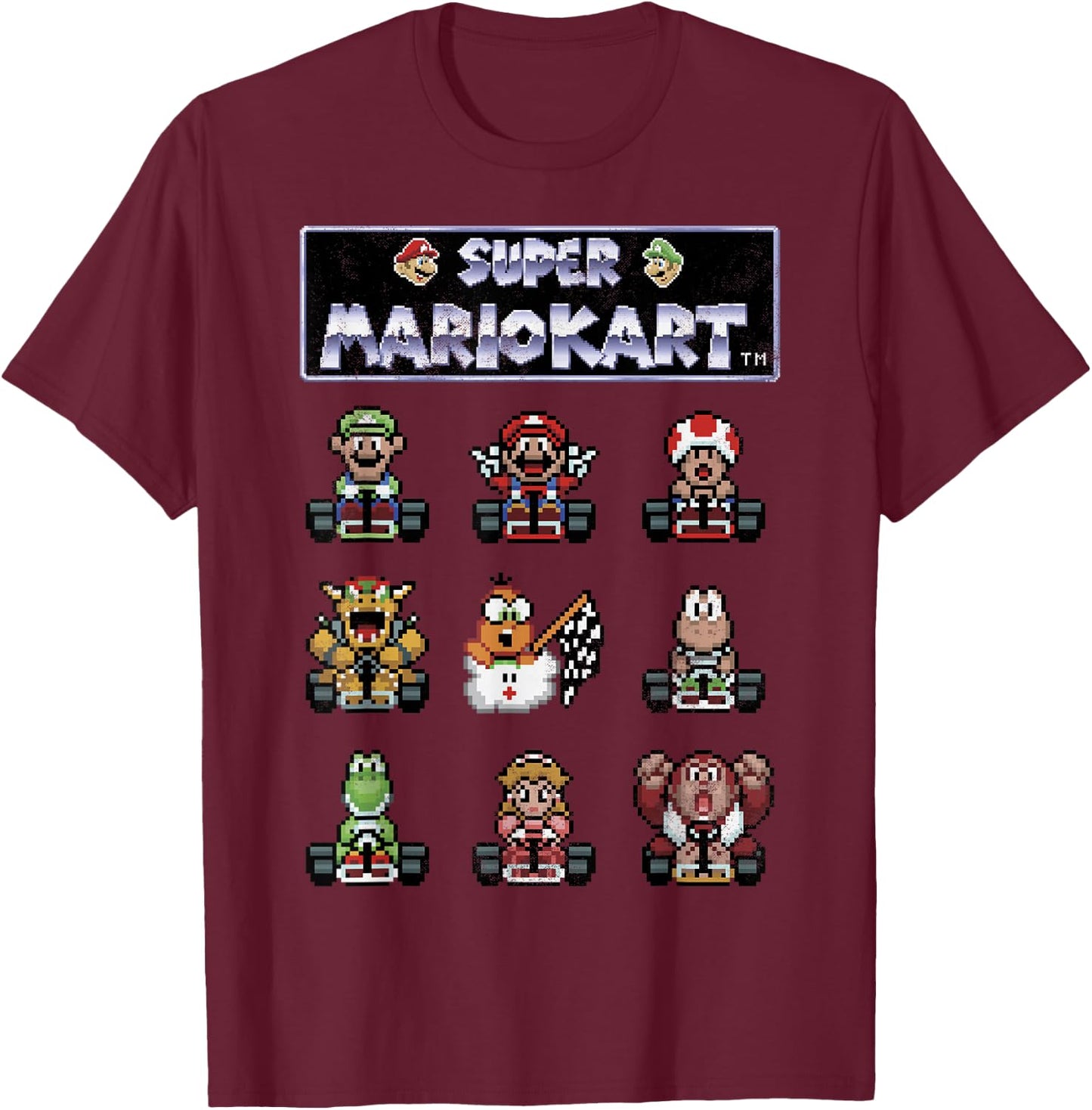 Mario Kart 8-bit Group Racers Retro Graphic T-Shirt - T-Shirt | Maroon