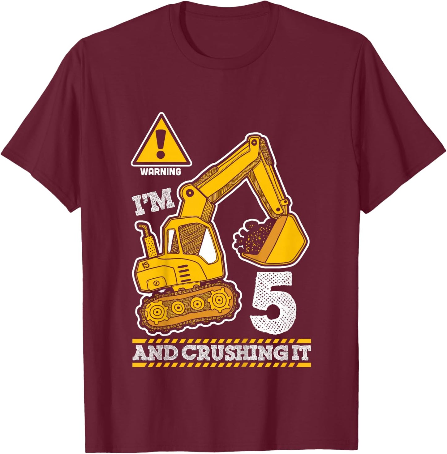 Construction Truck 5th Birthday 5 Years Old Digger Builder T-Shirt - T-Shirt | Maroon