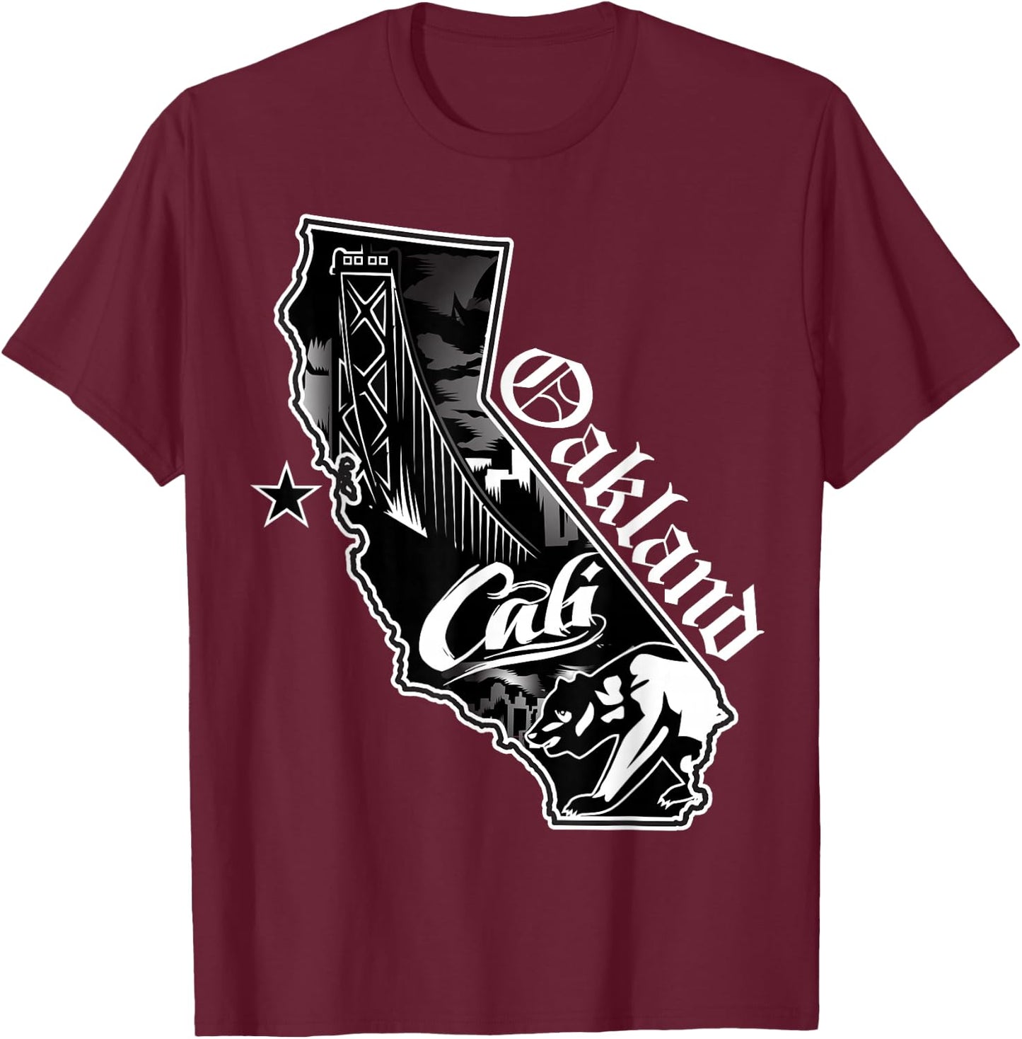 Oakland California Map Northern Cali Bay Area CA T-Shirt - T-Shirt | Maroon