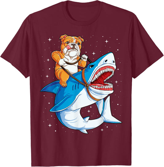 English Bulldog Shark T shirt Kids Space Galaxy Jawsome Gift T-Shirt - T-Shirt | Maroon