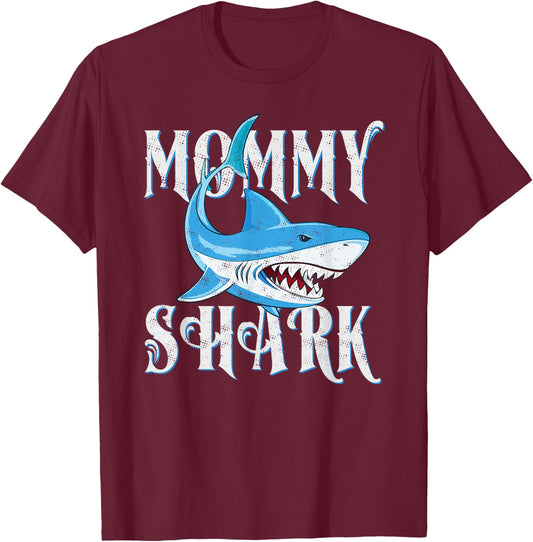Mommy Shark Shirt, Funny Mom Matching Gift T-Shirt - T-Shirt | Maroon