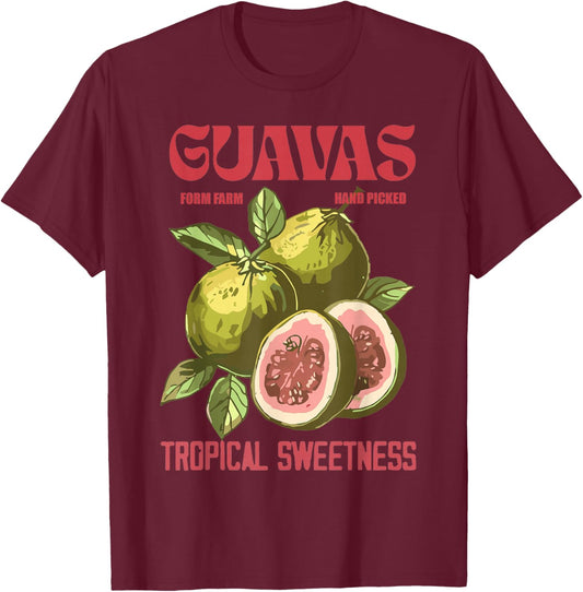 Vintage Guava Art Retro Fruit Label Graphic T-Shirt - T-Shirt | Maroon