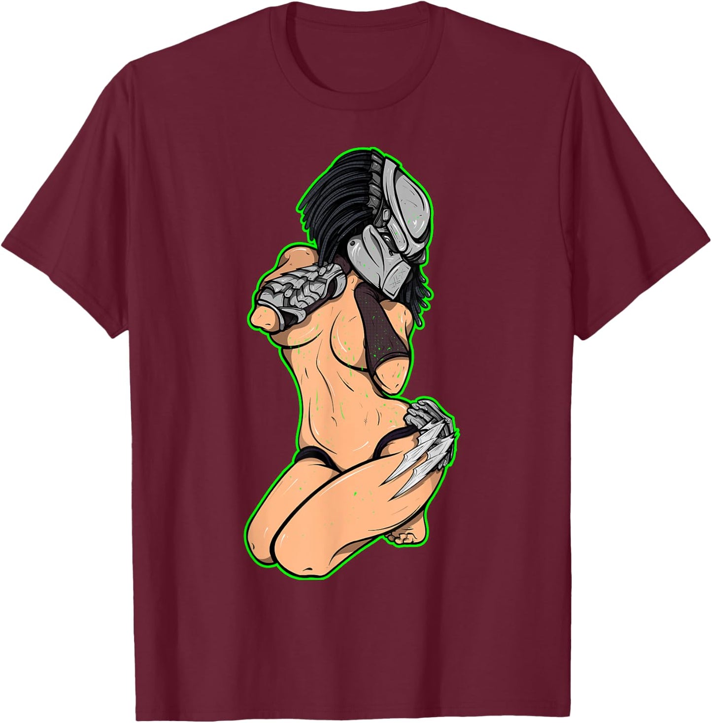 Predator Alien Hunter Pinup Girl T-Shirt - T-Shirt | Maroon