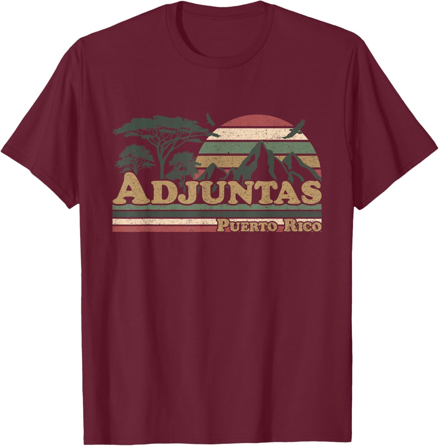 Adjuntas Puerto Rico Mountains Retro Sunset Puerto Rican T-Shirt - T-Shirt | Maroon