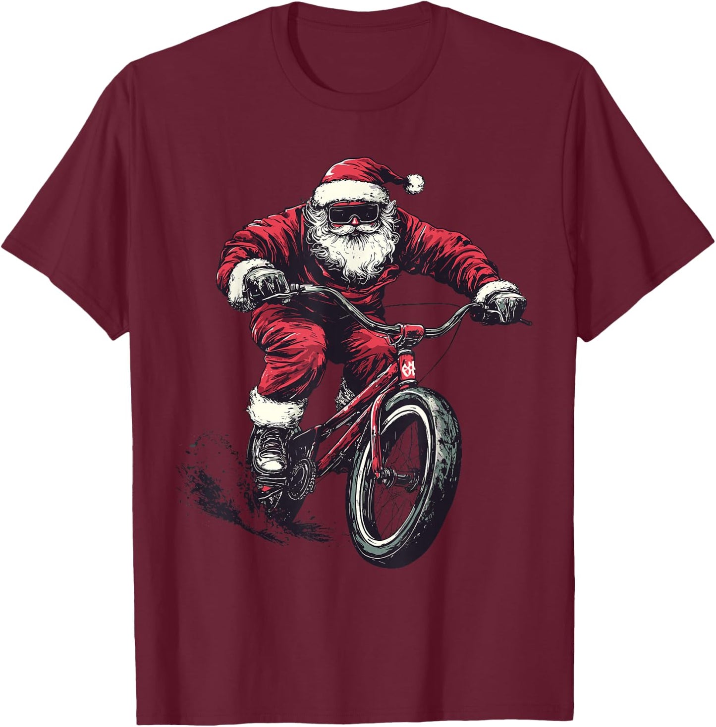 Funny Biker Cyclist Santa BMX Lover Christmas Xmas Pajama T-Shirt - T-Shirt | Maroon