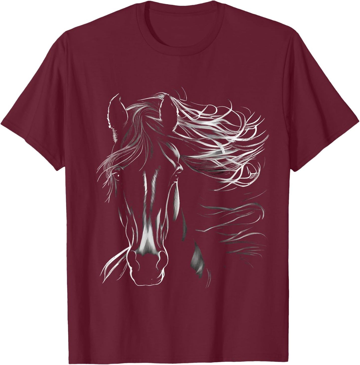 Majestic Black Horse With Flowing Mane T-Shirt - T-Shirt | Maroon