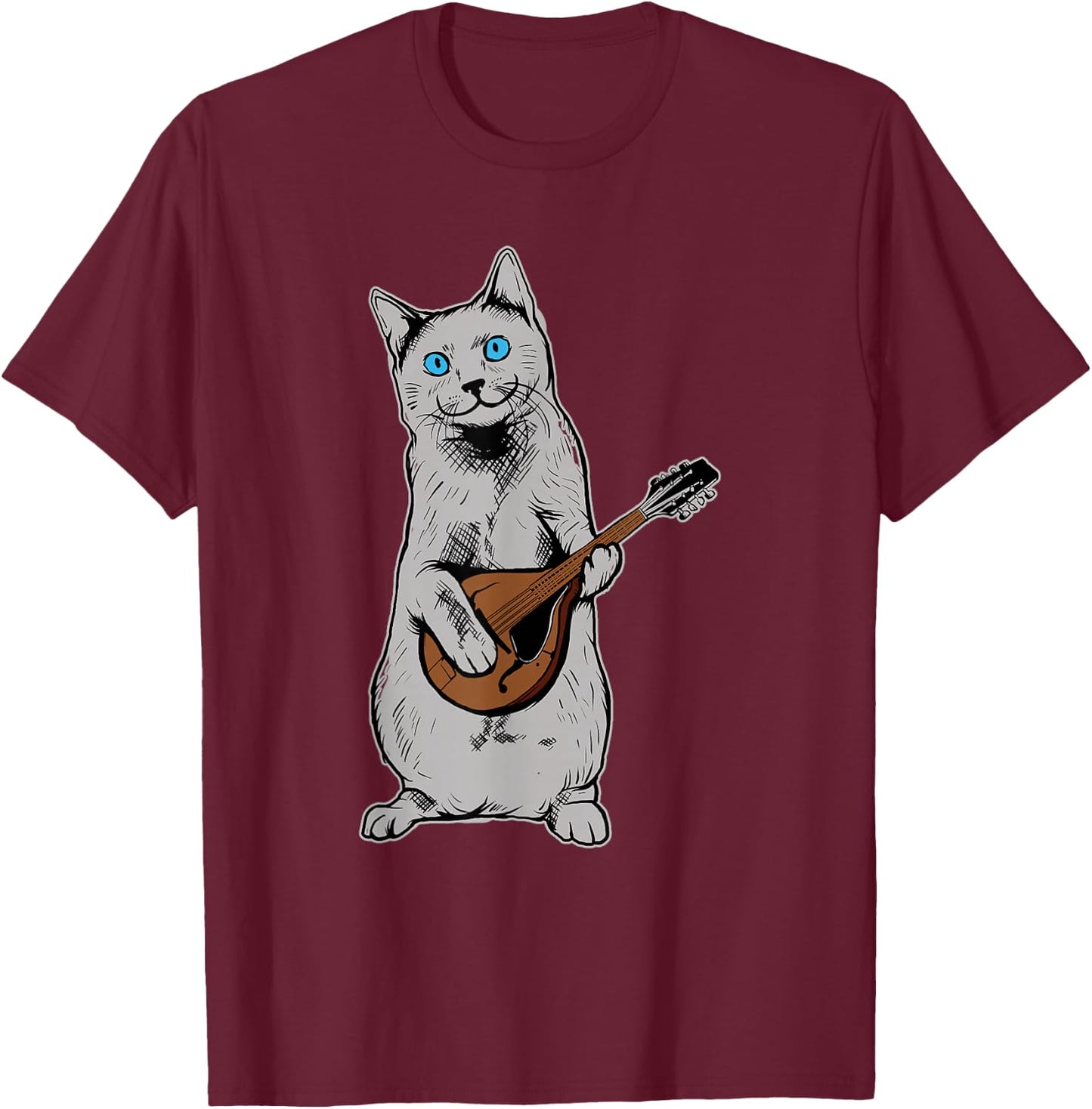 Musician Cat Playing Mandolin Bluegrass T-Shirt - T-Shirt | Maroon