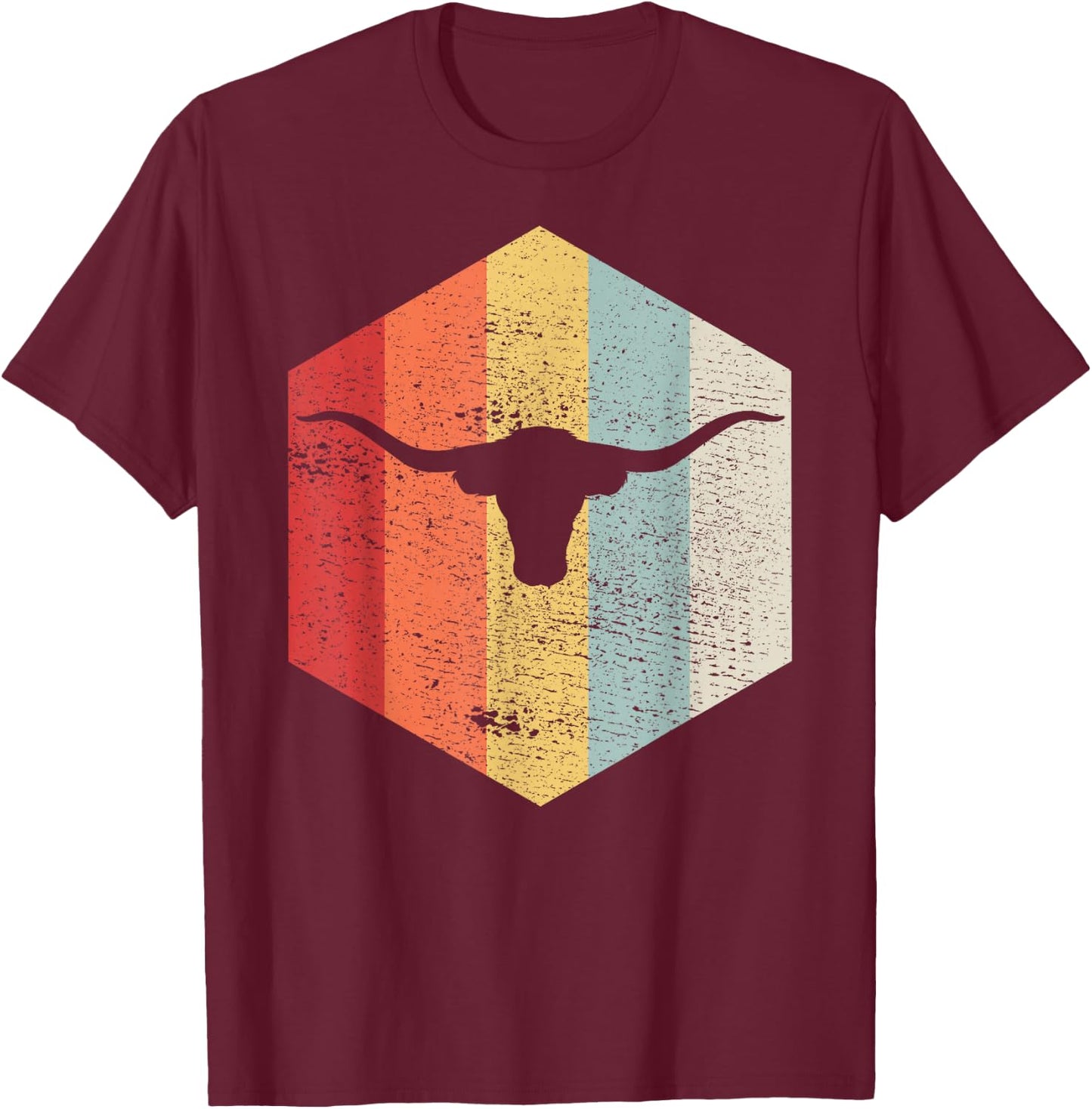 Vintage Retro Texas Bull Longhorns Distressed T-Shirt - T-Shirt | Maroon