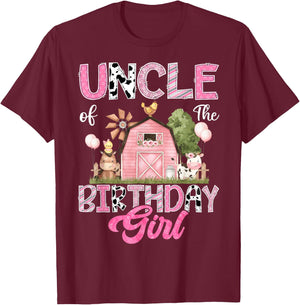 Uncle Of The Birthday Girl Farm Cow Pink 1St Birthday T-Shirt - T-Shirt | Maroon