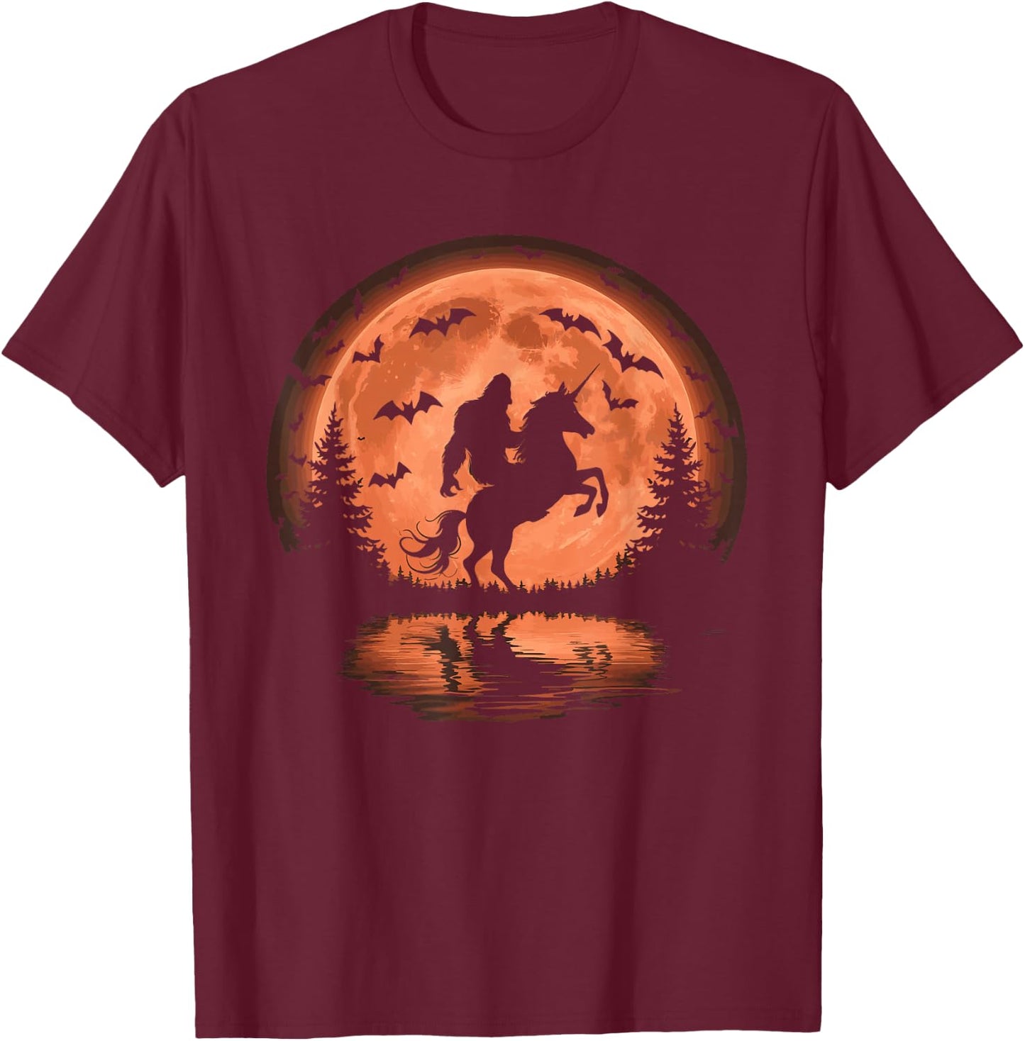 Bigfoot Riding Unicorn T-Shirt - T-Shirt | Maroon