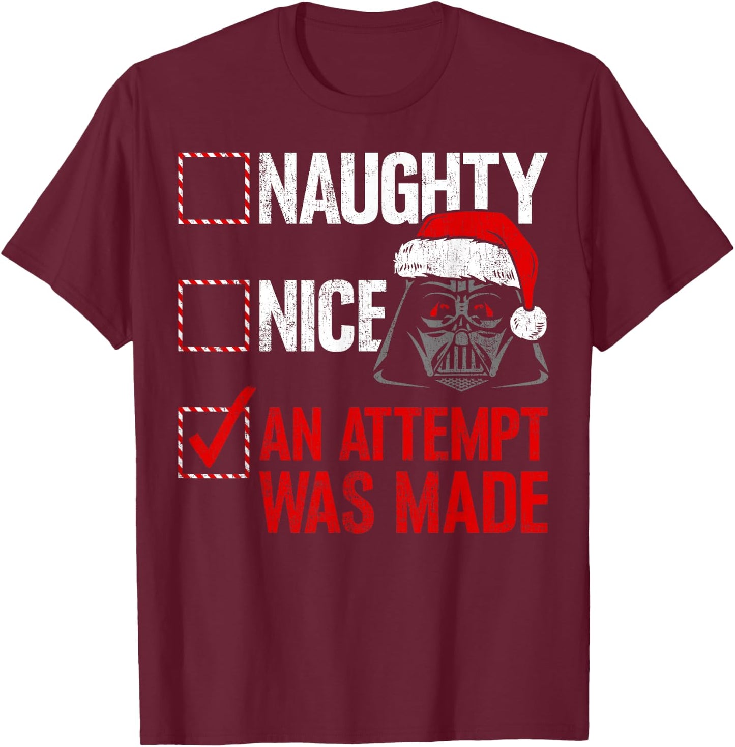 Star Wars Christmas Darth Vader Naughty or Nice Checklist T-Shirt - T-Shirt | Maroon