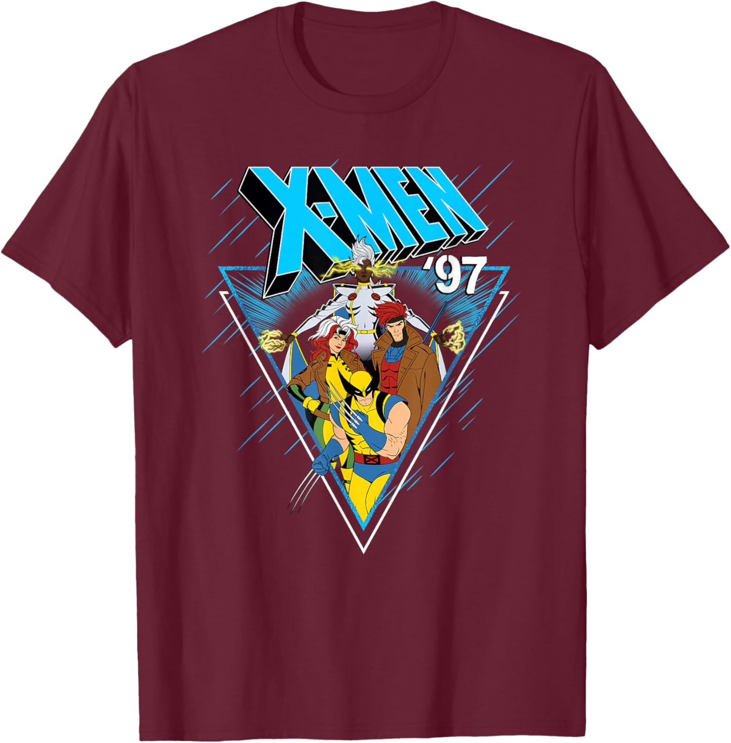 Marvel X-Men '97 Storm Rogue Gambit Wolverine Triangle T-Shirt - T-Shirt | Maroon
