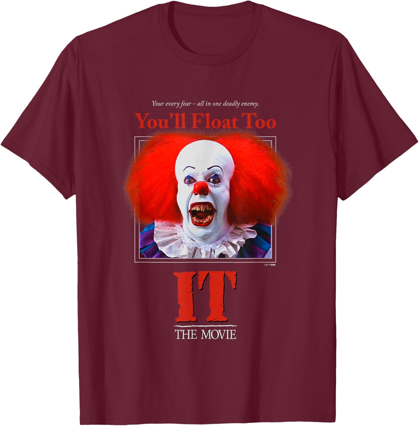 It Miniseries Pennywise You'll Float Too Retro Big Portrait T-Shirt - T-Shirt | Maroon