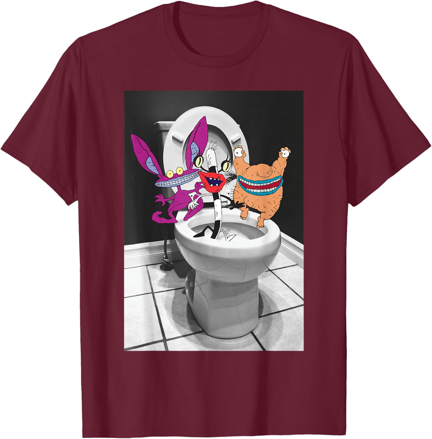 Nickelodeon AAAHH! Real Monsters In Toilet T-Shirt - T-Shirt | Maroon