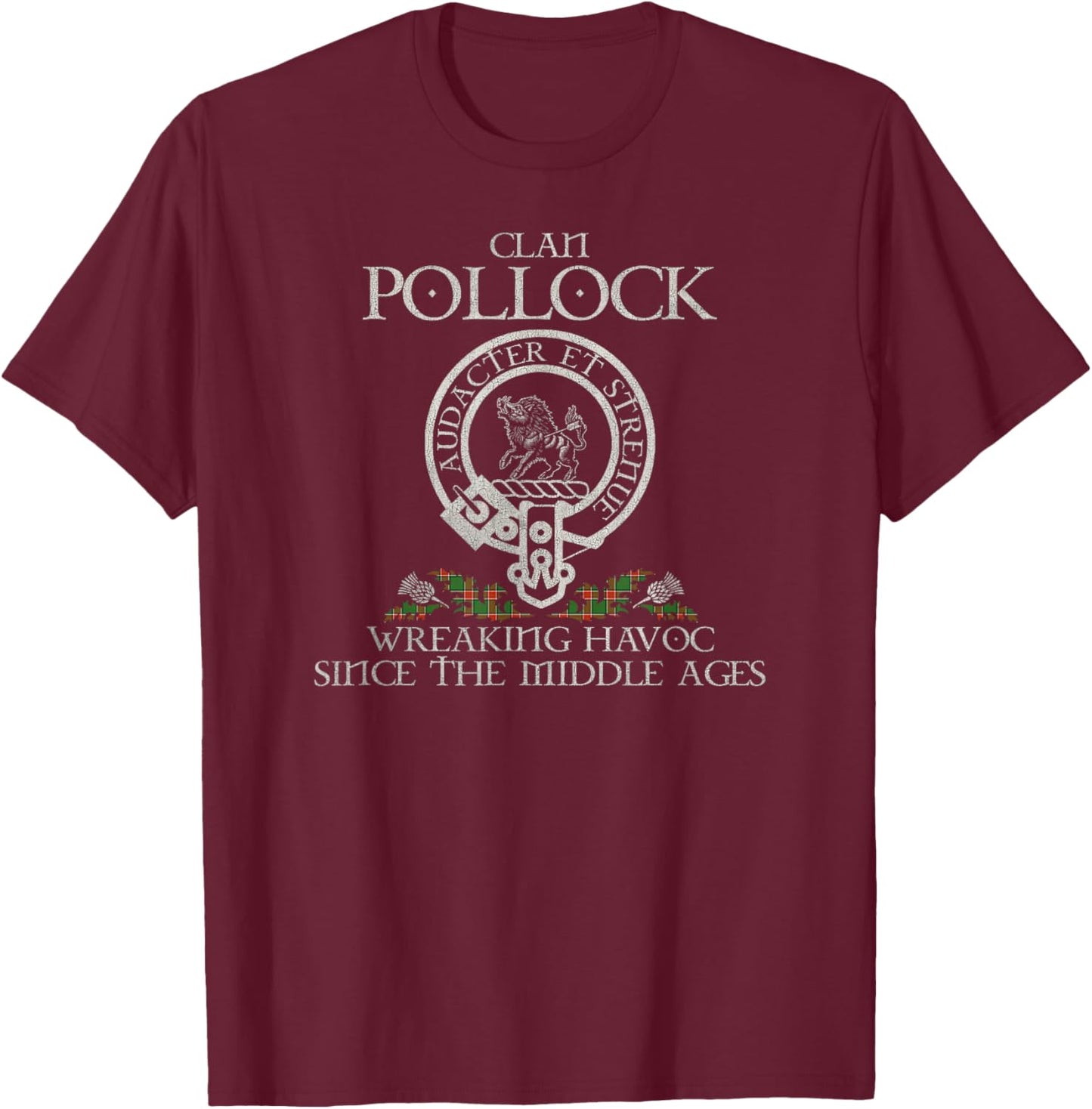 Clan Pollock Crest, Surname, Scottish Heritage Vintage T-Shirt - T-Shirt | Maroon