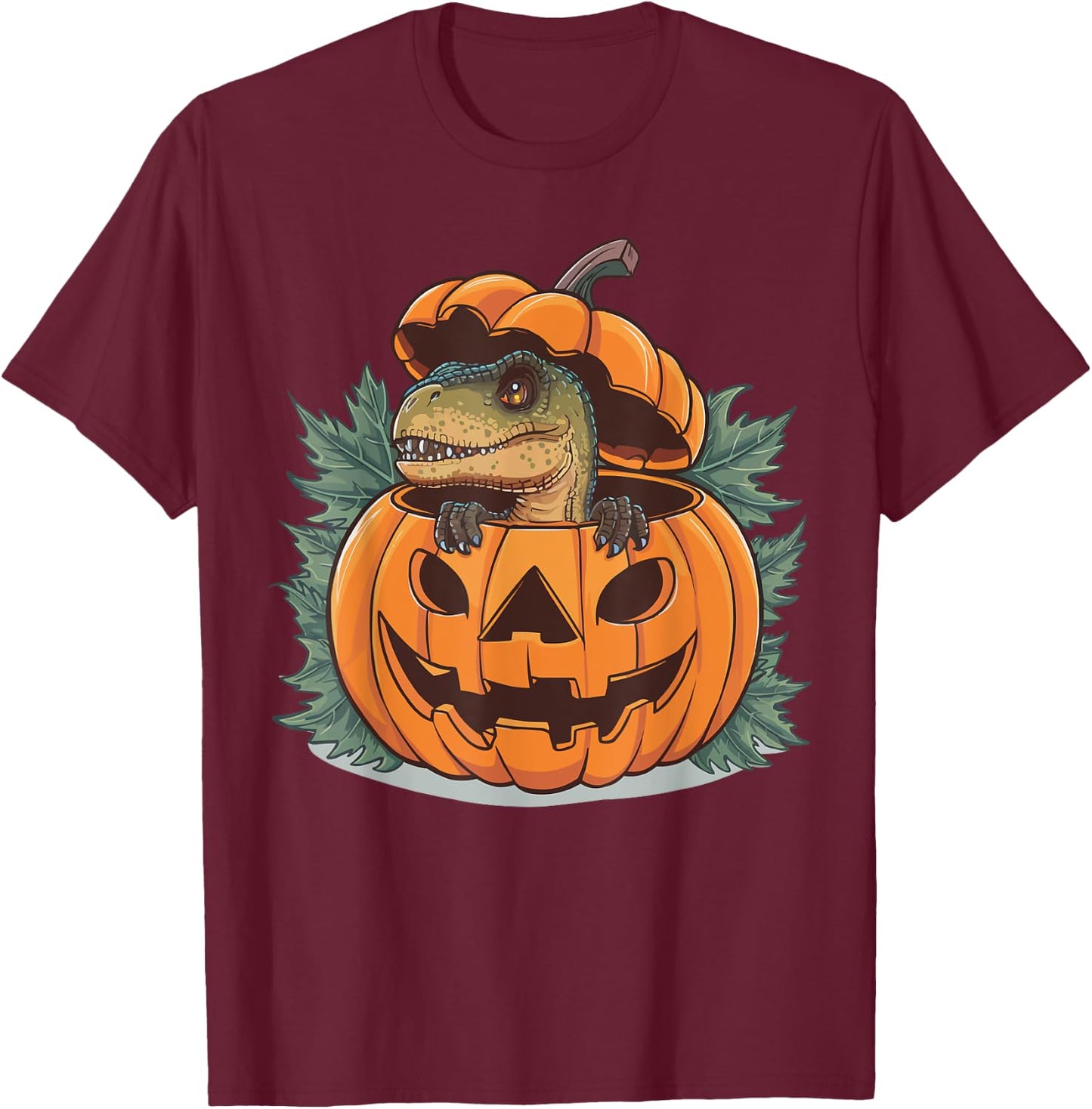 Dinosaur Halloween Spooky Dino Lover Scary Trick Or Treat T-Shirt - T-Shirt | Maroon