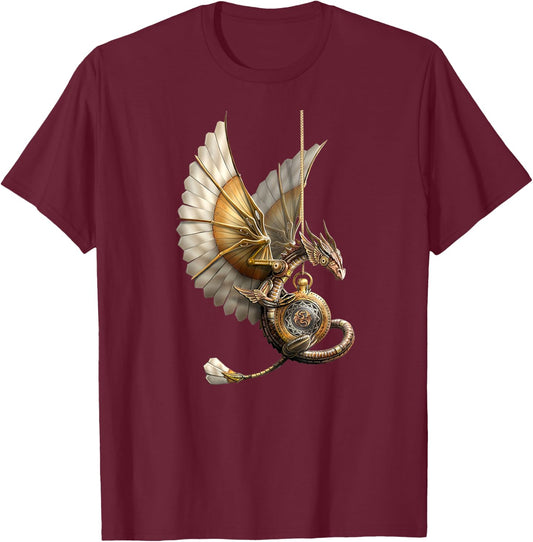 Steampunk Dragon on Clock Vintage T-Shirt - T-Shirt | Maroon