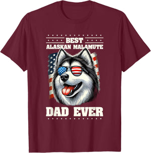 Alaskan Malamute Dad American USA Flag Malamutes T-Shirt - T-Shirt | Maroon
