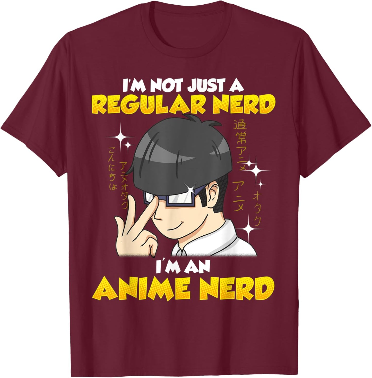 Anime Nerd Kawaii Chibi Otaku Manga Boy with Glasses T-Shirt - T-Shirt | Maroon
