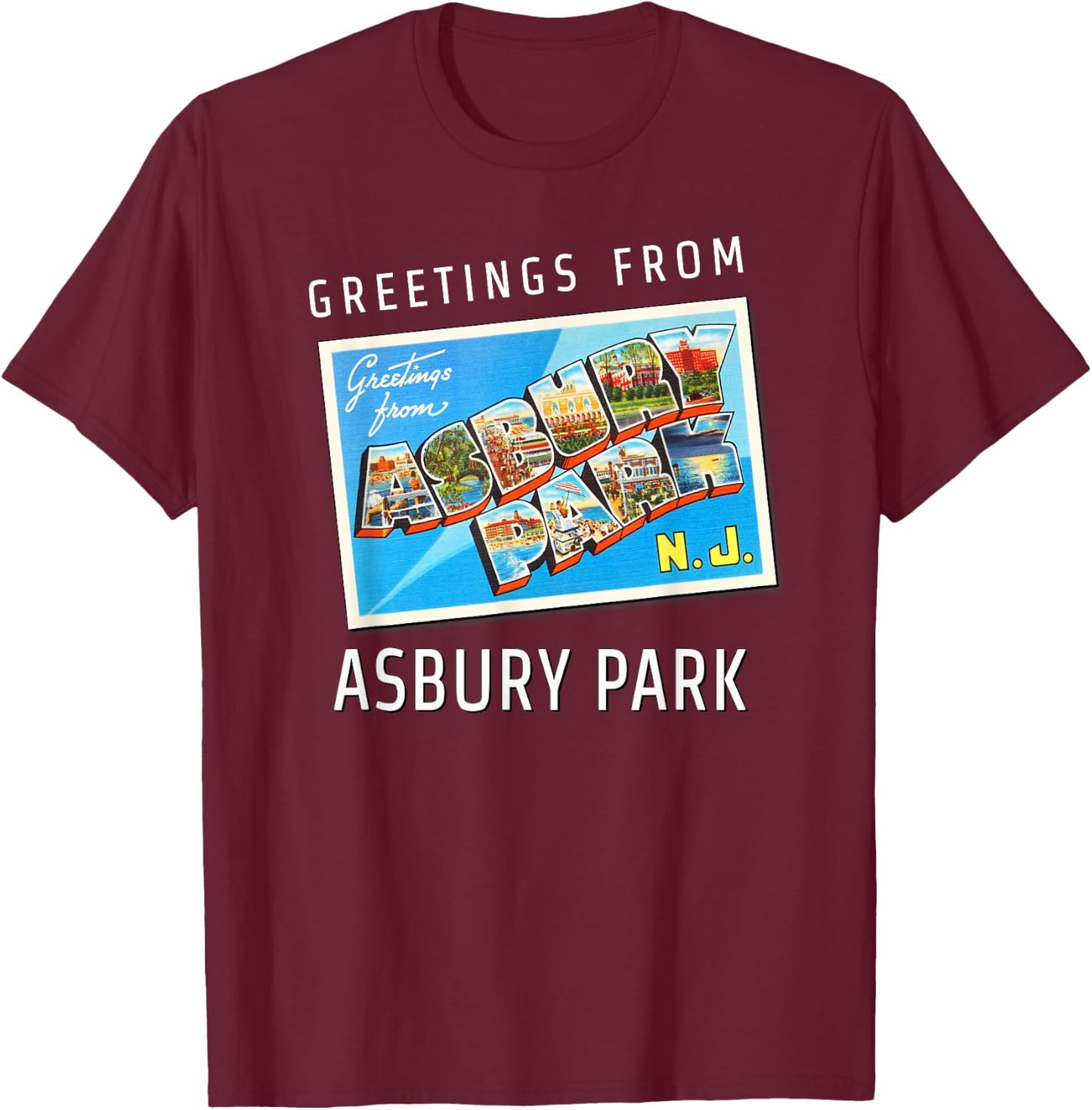 Asbury Park New Jersey NJ Travel Souvenir Gift Postcard Small T-Shirt - T-Shirt | Maroon