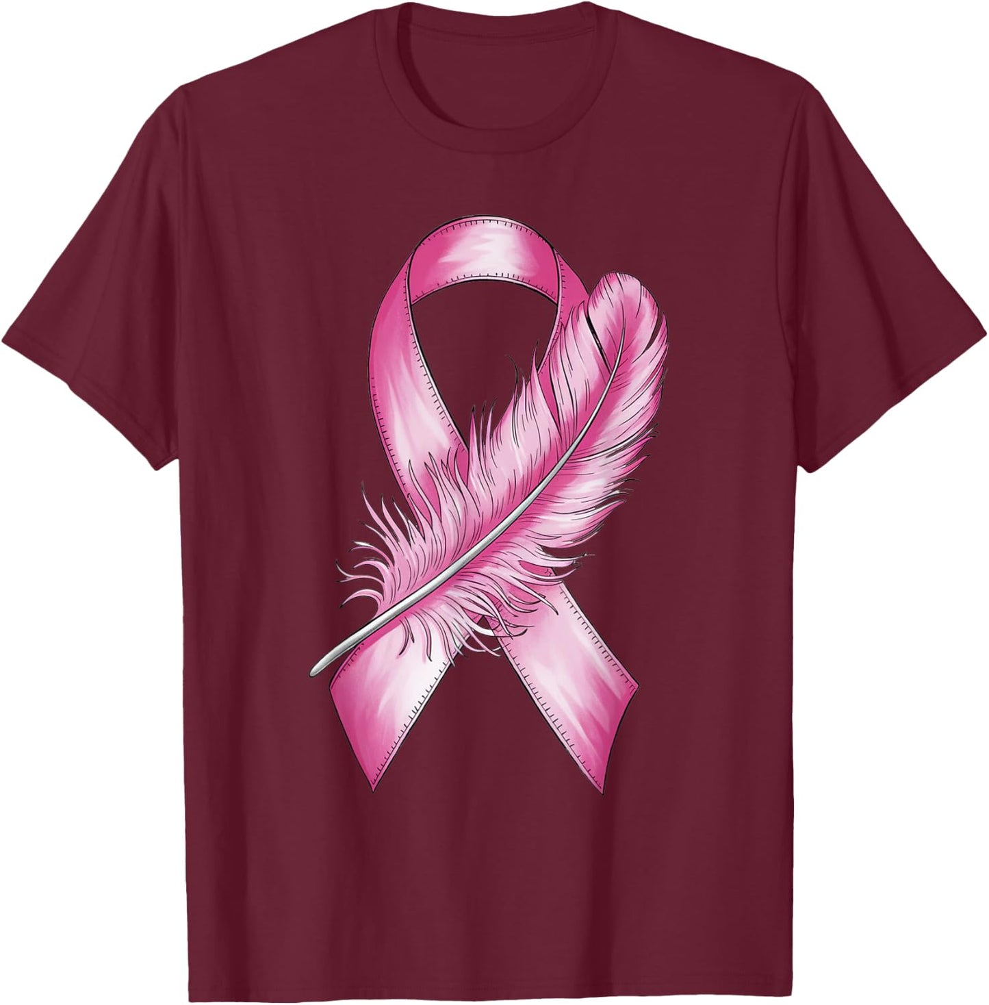 Pink Ribbon Breast Cancer Awareness T-Shirt - T-Shirt | Maroon