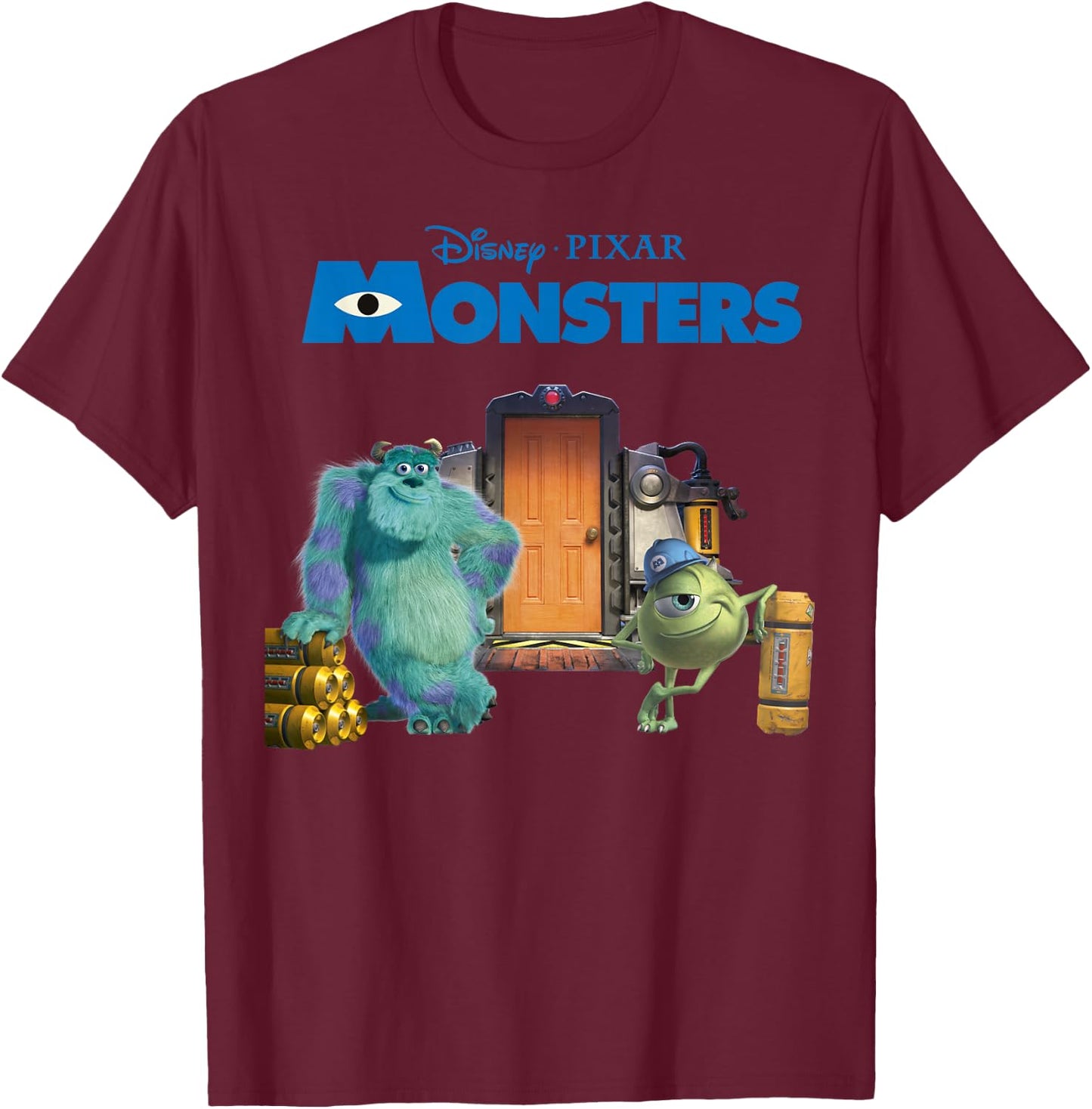 Disney Pixar Monsters, Inc Scream Factory Movie Poster T-Shirt - T-Shirt | Maroon