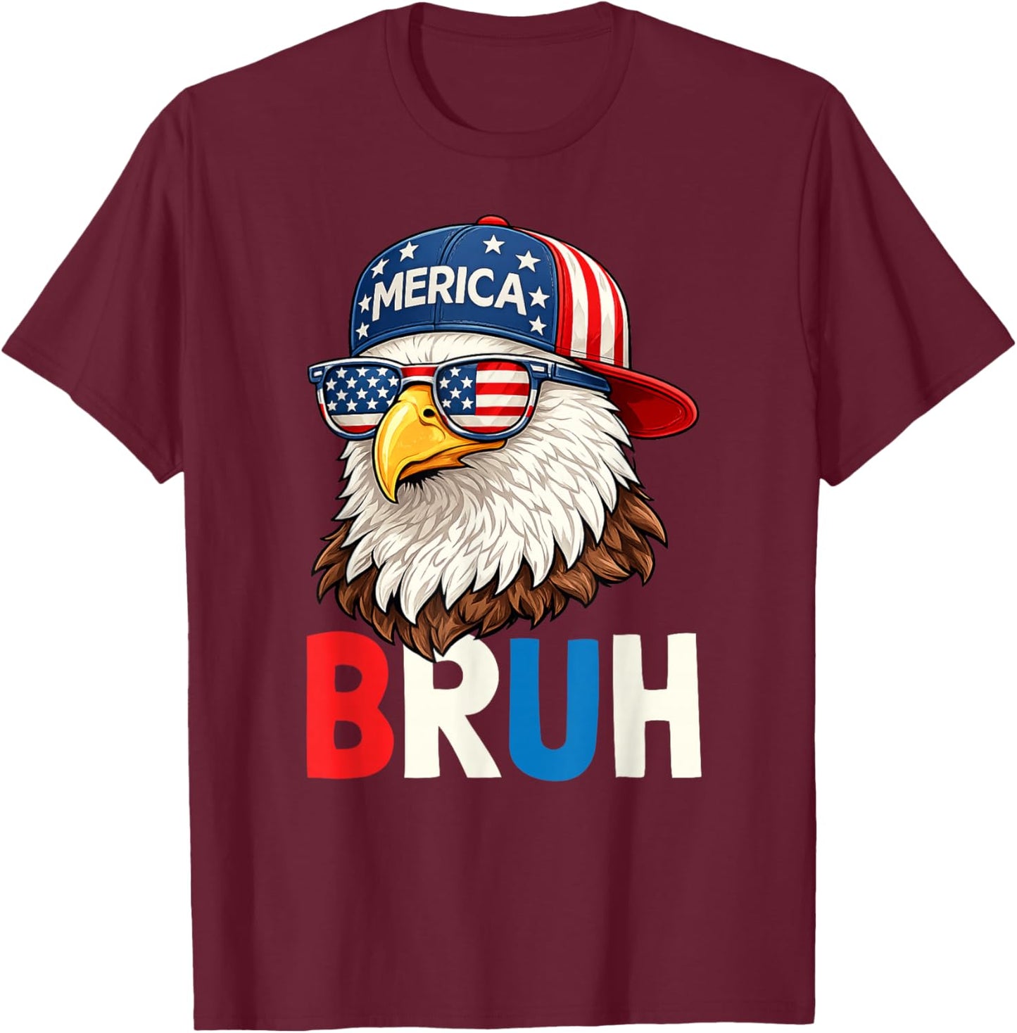 Funny 4th of July Bruh 2026 250th Patriotic Bald Eagle USA T-Shirt - T-Shirt | Maroon