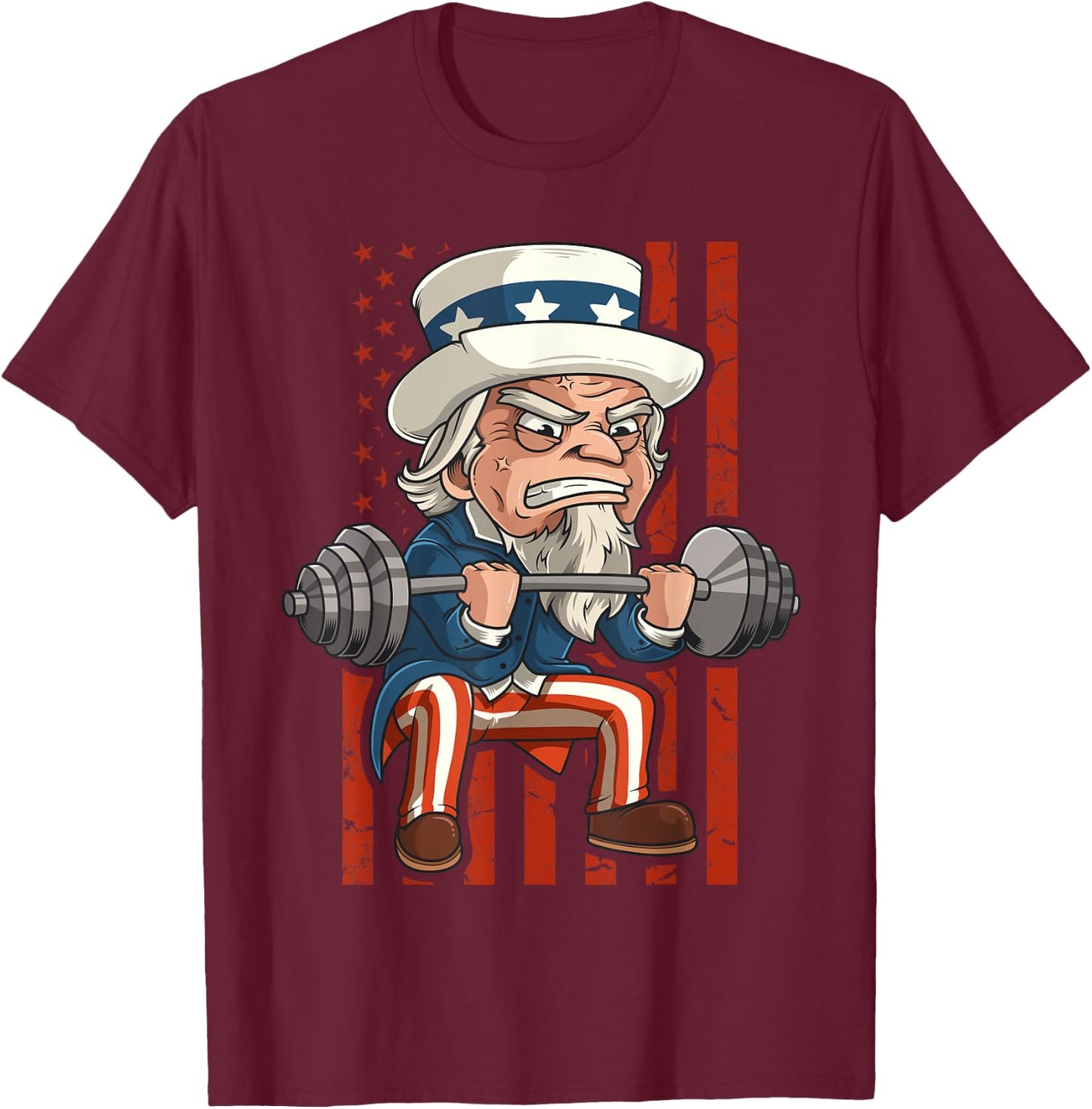 Weightlifting Uncle Sam Patriotic 4th of July Gym Workout T-Shirt - T-Shirt | Maroon