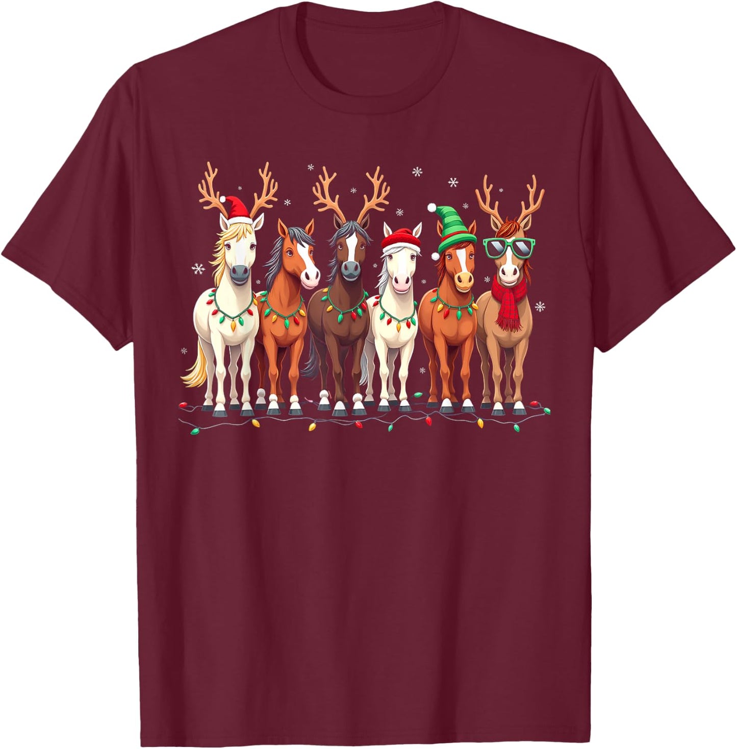 Horse Lover Santa Hat Christmas Xmas Holiday Girls Pajamas T-Shirt - T-Shirt | Maroon