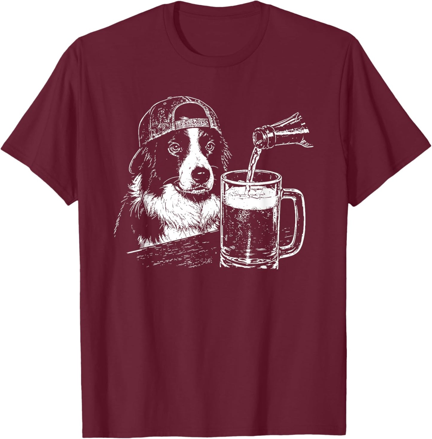 Border Collie Drinking Beer Funny Dog Meme T-Shirt - T-Shirt | Maroon