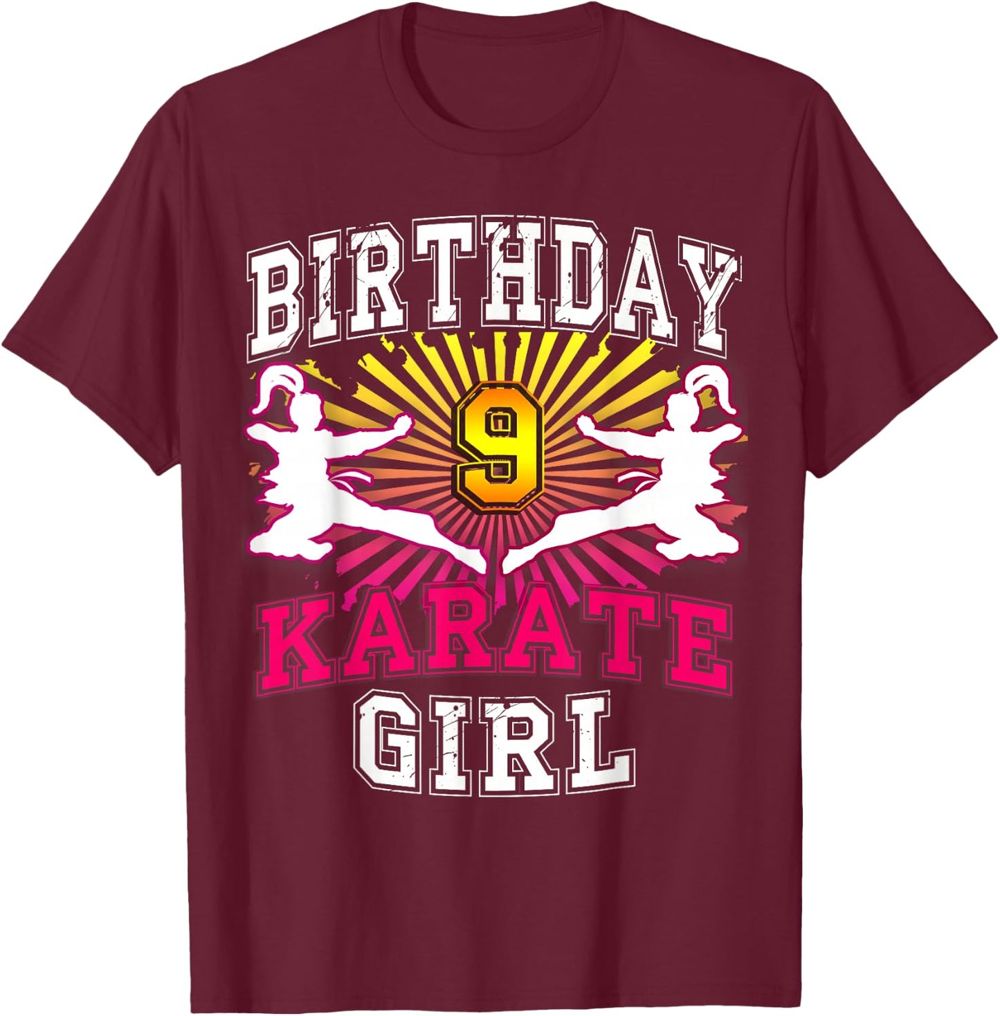 9th Birthday Girl - Karate 9 years old T-Shirt - T-Shirt | Maroon