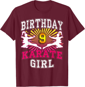 9th Birthday Girl - Karate 9 years old T-Shirt - T-Shirt | Maroon